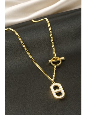 Bijuteri Net Oval Sedef Çelik Kolye