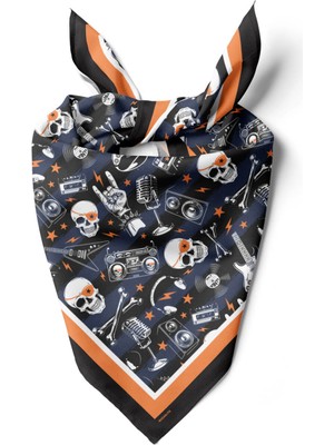 C51 Kadın Mavi Siyah Kurukafa Desenli 50X50 Bandana Hyl DG01554-22