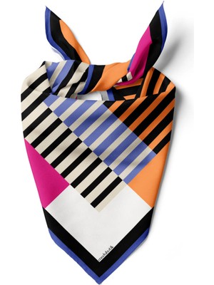 G60 Kadın Turuncu Kare Desenli 50X50 Bandana