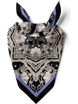 C35 Kadın Krem Açık Mavi Layer Desenli 50X50 Bandana Hyl DG0956-22