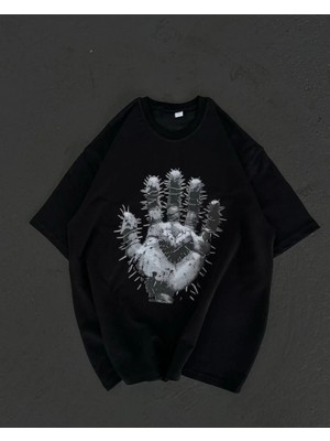 Giyim Center Kadın Bisiklet Yaka Baskılı Oversize T-Shirt - Siyah