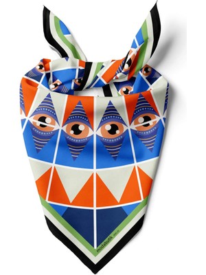 C104 Kadın Mavi Turuncu Göz Desenli 50X50 Bandana Hyl DG1995-22