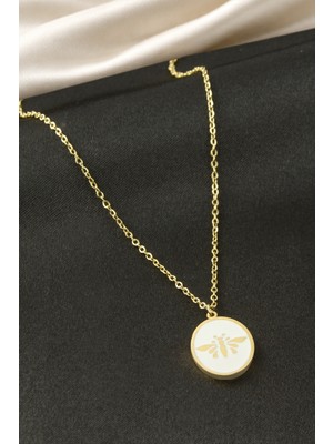 Bijuteri Net Kelebek Sedef Çelik Kolye