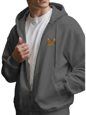 Muhtar Store Tekir Kedi Baskılı Tam Boy Fermuarlı Hoodie – Unisex Oversize