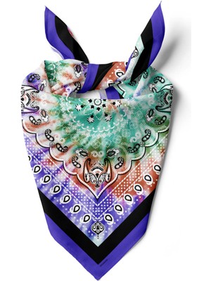 D11 Kadın Turkuaz Etnik Desenli 50X50 Bandana DG01573-22