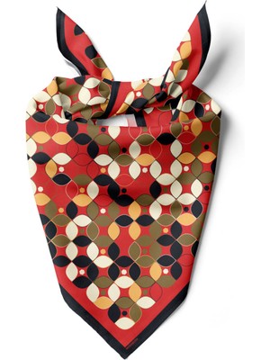 C120 Kadın Kırmızı  Sarmal Yaprak Desenli 50X50 Bandana Hyl DG0747-22