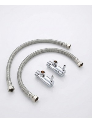 Enalburumtr Wc Taharet Seti 2’li Vakumlu 3/8 Aç Kapa Çubuk Kol Pirinç Taharet Musluğu / Flex Hortumu 40CM 3/8