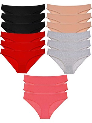 İsmiyle Al 15 Adet Süper Eko Set Likralı Kadın Slip Külot Siyah Kırmızı Ten Gri Fuşya