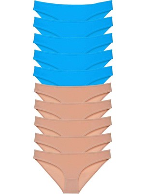 İsmiyle Al 10 Adet Süper Eko Set Likralı Kadın Slip Külot Ten Mavi