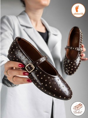 Albishoes Kadın Babet Taş Detaylı Tokalı Mary Jane Anatomik Rahat Taban Günlük Şık Kadın Babet