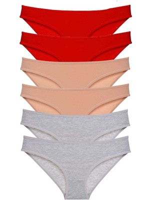 İsmiyle Al 6 Adet Eko Set Likralı Kadın Slip Külot Kırmızı Ten Gri