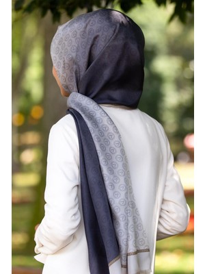 Vissona %100 Ipek Degradeli ve Monogram Desenli Gri - Gold Renkli 92X210 Şal