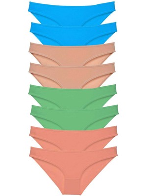 İsmiyle Al 8 Adet Süper Eko Set Likralı Kadın Slip Külot Ten Pudra Yeşil Mavi