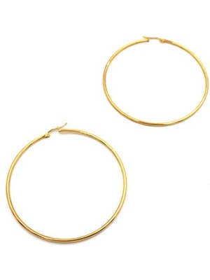 İsmiyle Al Çelik Halka Küpe -7 cm - Altın