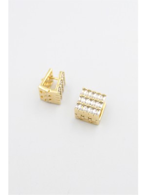 İsmiyle Al Kare Taşlı Küpe - Altın