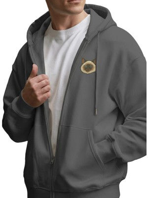 Muhtar Store Siyam Kedisi Baskılı Tam Boy Fermuarlı Hoodie – Unisex Oversize