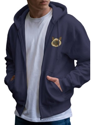 Muhtar Store Siyam Kedisi Baskılı Tam Boy Fermuarlı Hoodie – Unisex Oversize