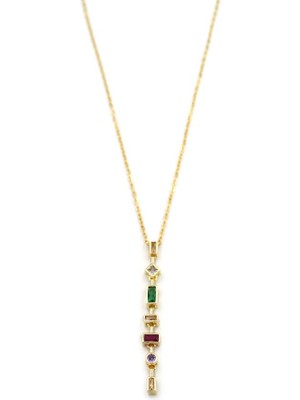 İsmiyle Al Renkli Taşlı Element Kolye - Altın