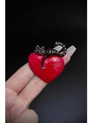 Jaida Moda Kadın Kalp ve Kedi Model Broş