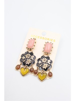 İsmiyle Al Çiçek Işlemeli Küpe - Çok Renkli