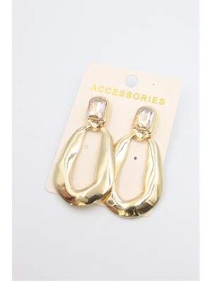 İsmiyle Al Taşlı Metal Küpe - Pembe