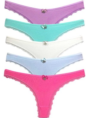 İsmiyle Al 5 Adet Pamuklu Kadın Klasik Dantelli String Tanga