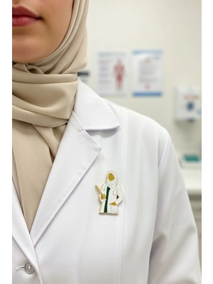 Jaida Moda Başörtülü ve Türbanlı Kadın Doktor & Hemşire Broş – Unisex Pirinç, Meslek Figürlü Şık Aksesuar