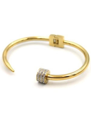 İsmiyle Al Taşlı Çivi Bilezik - Altın