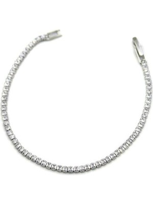 İsmiyle Al Kare Taşlı Su Yolu Bileklik - Gümüş