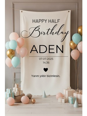 Puppetzzz Büyük Boy Halft Birthday Doğum Günü Partisi Duvar Süsü - Yarım Yaş Temalı Kişiye Özel Cinsiyet Belirleme Flaması