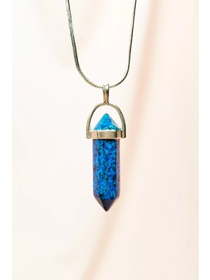 İsmiyle Al Labradorit Doğal Taşı Zincirli El Yapımı Tasarımlı Kolye Uç: 3,5 cm Zincir: 20 cm Kutulu