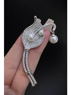 Jaida Moda Kadın Incili Lale Çiçeği Figürlü Vip Seri Broş