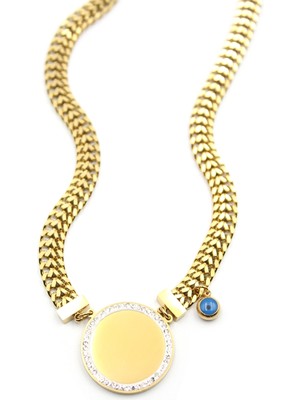 İsmiyle Al Taşlı Plaka Kolye - Altın