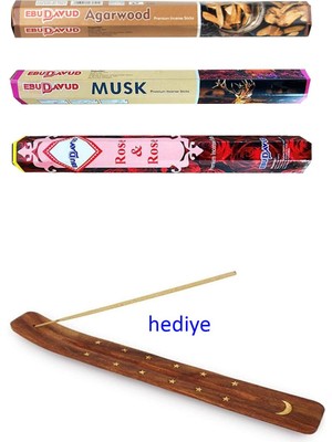 İsmiyle Al 3 Paket 20 Çubuklu Tütsü Musk - Wood - Red Rose - Kayık Hediyeli
