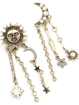 İsmiyle Al Ay Güneş Küpe - Bronz