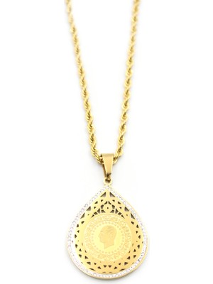 İsmiyle Al Yarımlık Damla Kolye - Altın