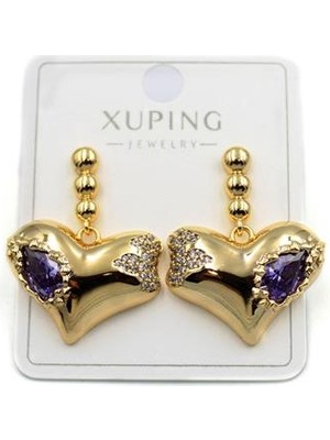 İsmiyle Al Taşlı Kalp Küpe - Altın