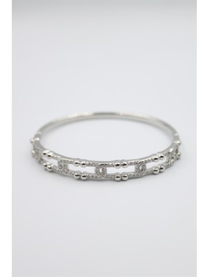 İsmiyle Al Taşlı Vip Bilezik - Gümüş