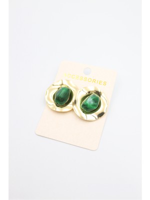 İsmiyle Al Taşlı Metal Küpe - Yeşil