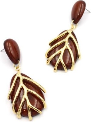 İsmiyle Al Yaprak Küpe - Kahverengi