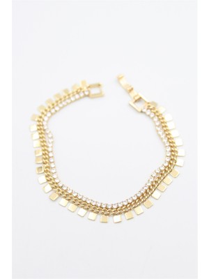 İsmiyle Al Kare Pullu Su Yolu Bileklik - Altın