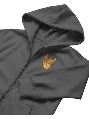 Muhtar Store Kadın Bengal Kedisi Baskılı Tam Boy Fermuarlı Hoodie – Oversize