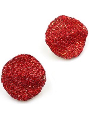 İsmiyle Al Dalgalı Taşlı Küpe - Kırmızı