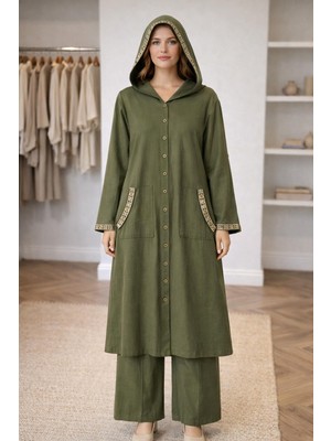 Zkmoda Kapüşonlu Ikili Takım Güpür Detay Rahat Kalıp