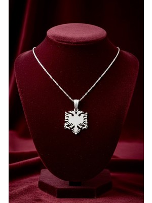 Alaja Silver Silvari Silver Çift Başlı Kartal Arnavutluk Sembolü 925 Ayar Gümüş Kolye