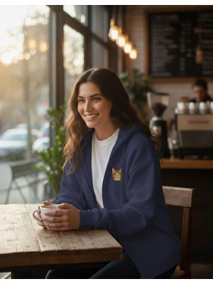 Muhtar Store Kadın Bengal Kedisi Baskılı Tam Boy Fermuarlı Hoodie – Oversize