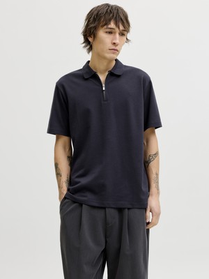 Jack Jones Jprblaethan Ss Zıp Polo Sn Erkek Lacivert Tshirt 12292992-04