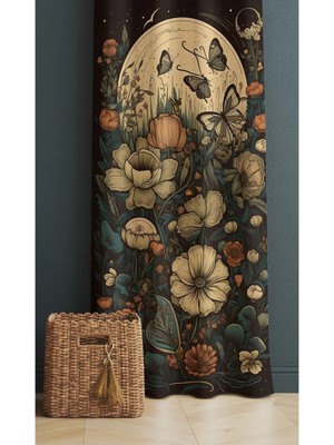 Alamodecor Çiçek Doğa Ay Kelebek Desenli Tek Kanat Genç Odası Fon Perde