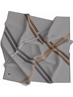 Violla Twill Çizgili Pötikareli Çizgili Desenli Gri Renkli 90X90 Eşarp (Ipek Içermez)