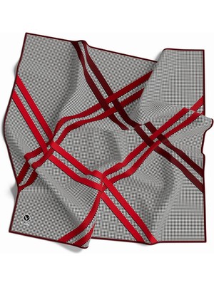 Violla Twill Çizgili Pötikareli Çizgili Desenli Bordo Renkli 90X90 Eşarp (Ipek Içermez)
